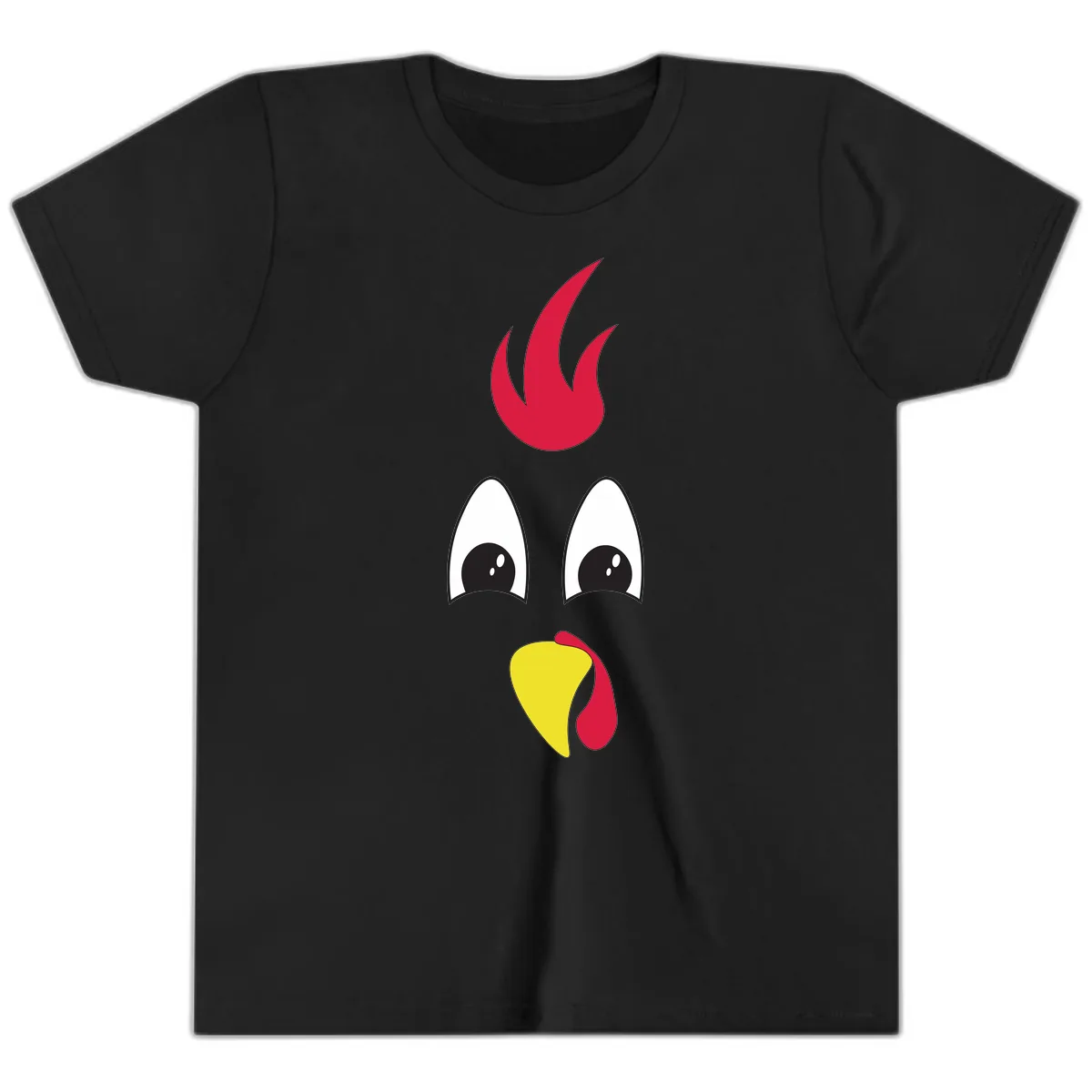 Rooster Face Turkey Trot Design Youth T-Shirt in Black