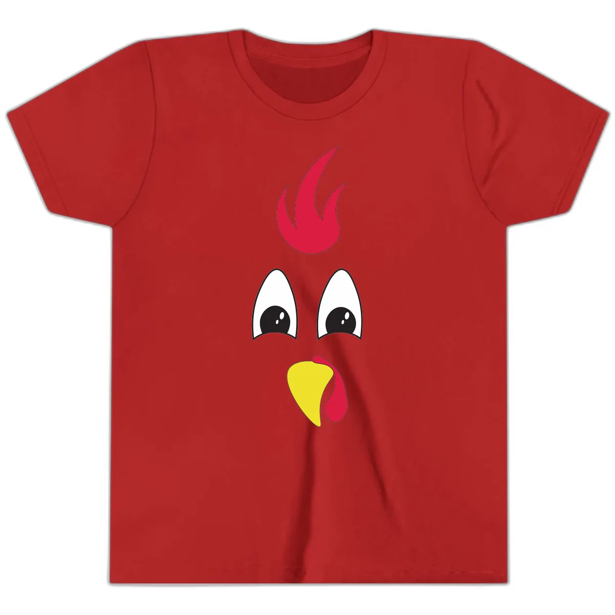 Rooster Face Turkey Trot Design Youth T-Shirt in Red