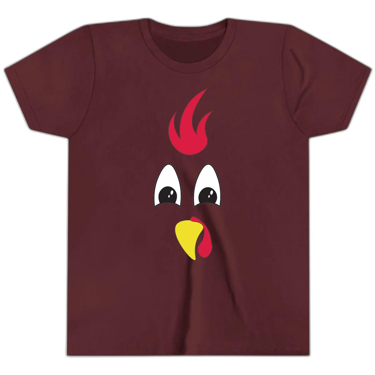 Rooster Face Turkey Trot Design Youth T-Shirt in Maroon