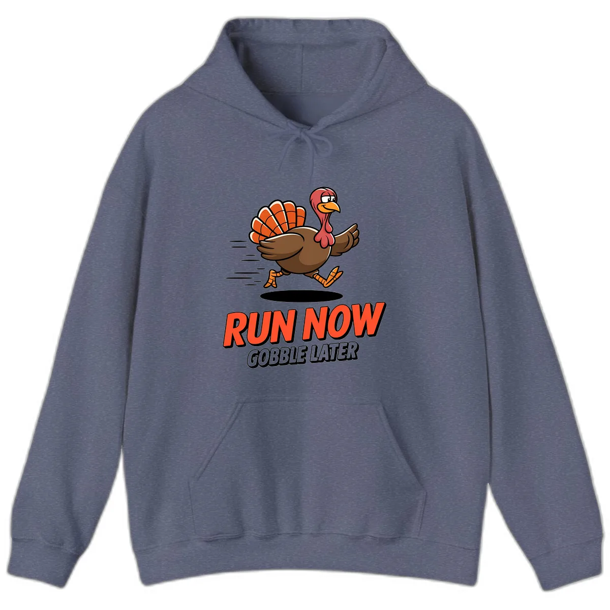 Run Now Gobble Later Turkey Trot Design Hoodie in Heather Navy