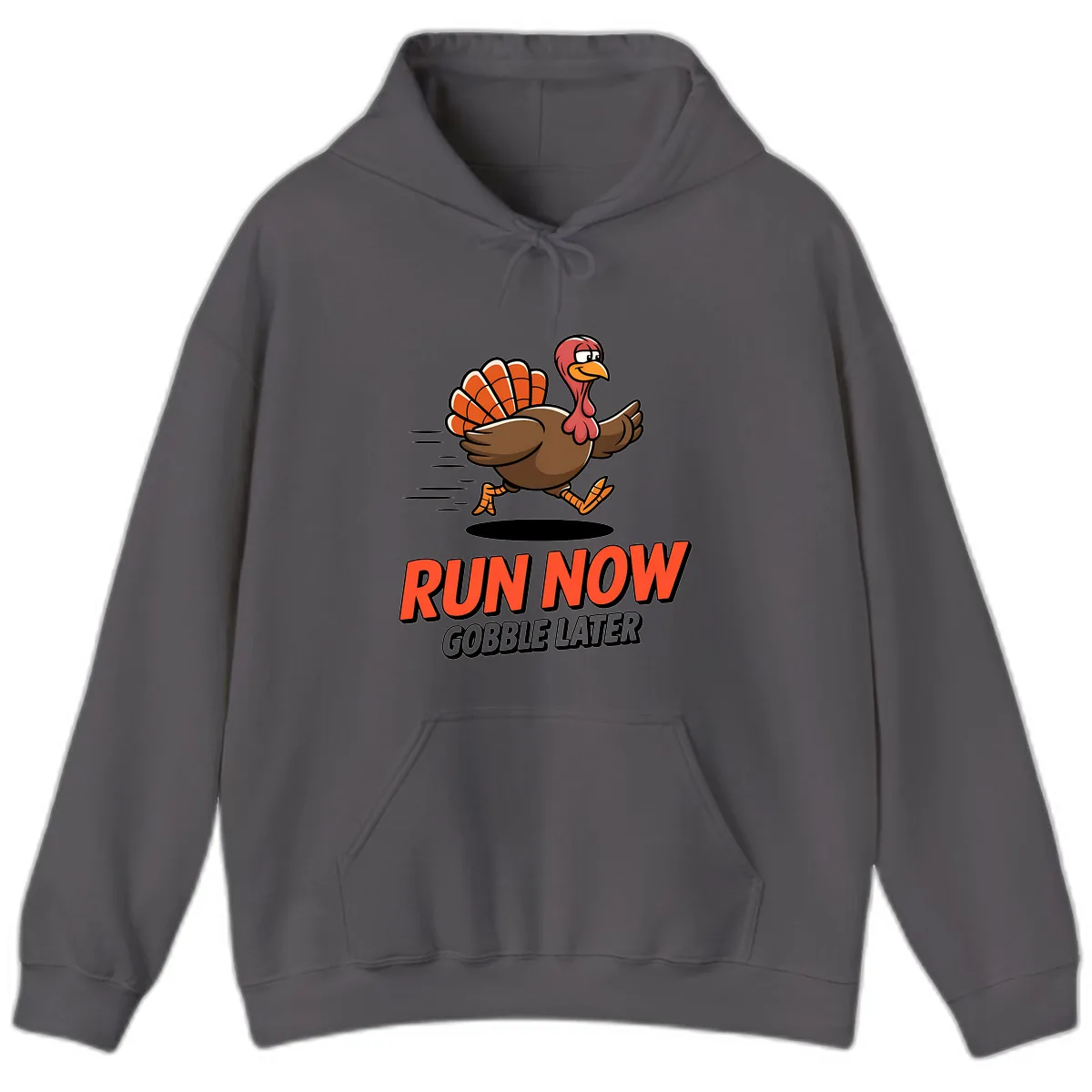 Run Now Gobble Later Turkey Trot Design Hoodie in Charcoal
