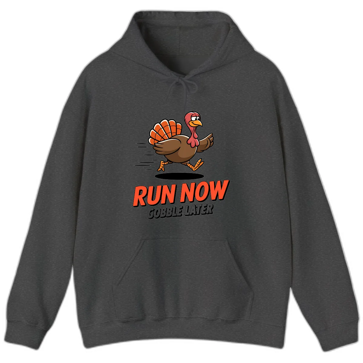 Run Now Gobble Later Turkey Trot Design Hoodie in Dark Heather