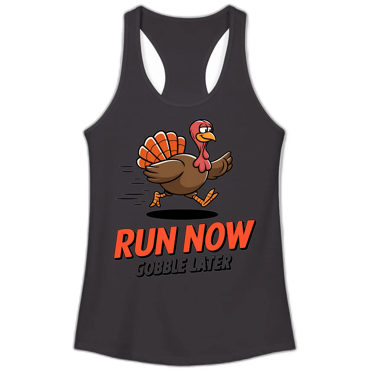 Run Now Gobble Later Turkey Trot Design Ladies Tank in Black