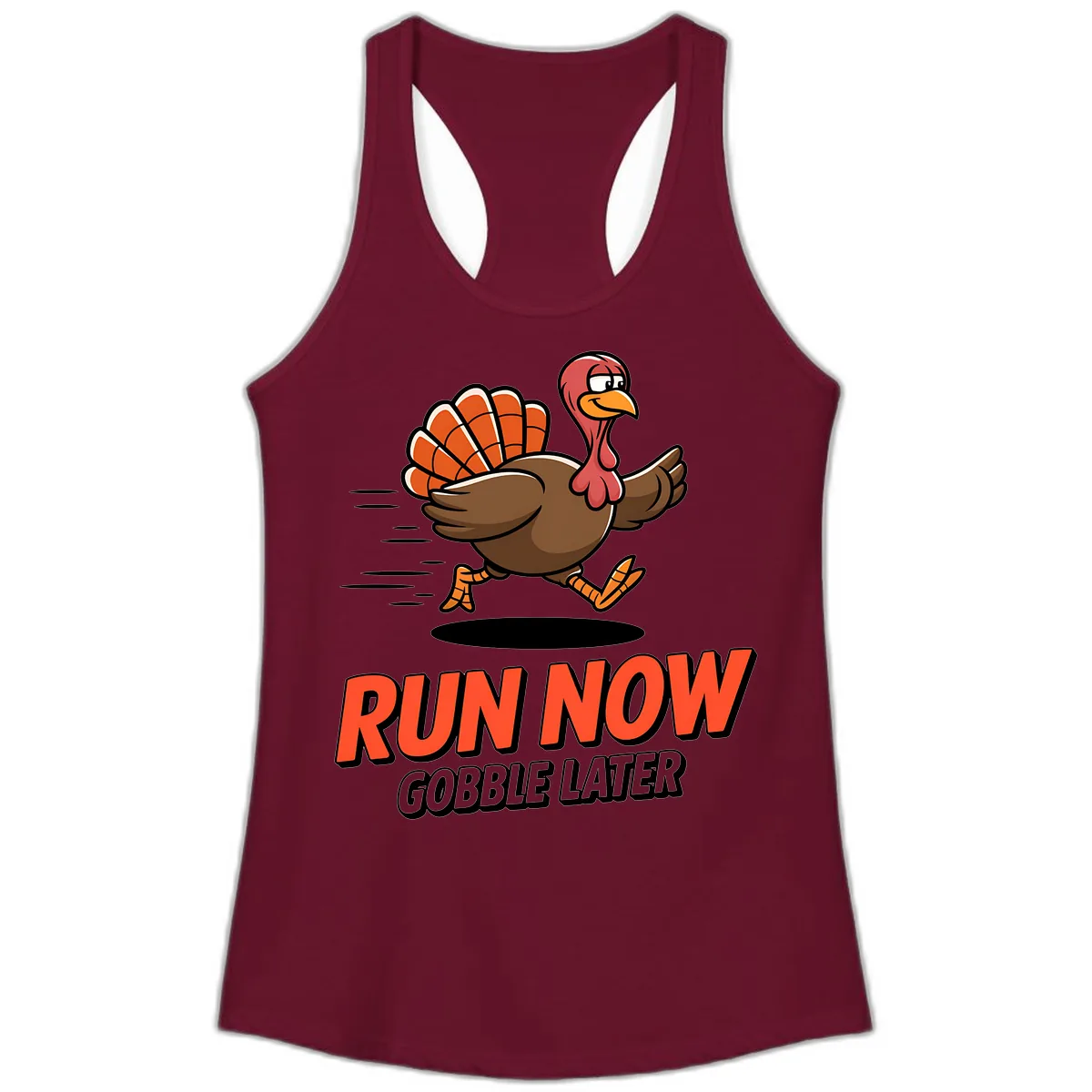 Run Now Gobble Later Turkey Trot Design Ladies Tank in Solid Cardinal Red