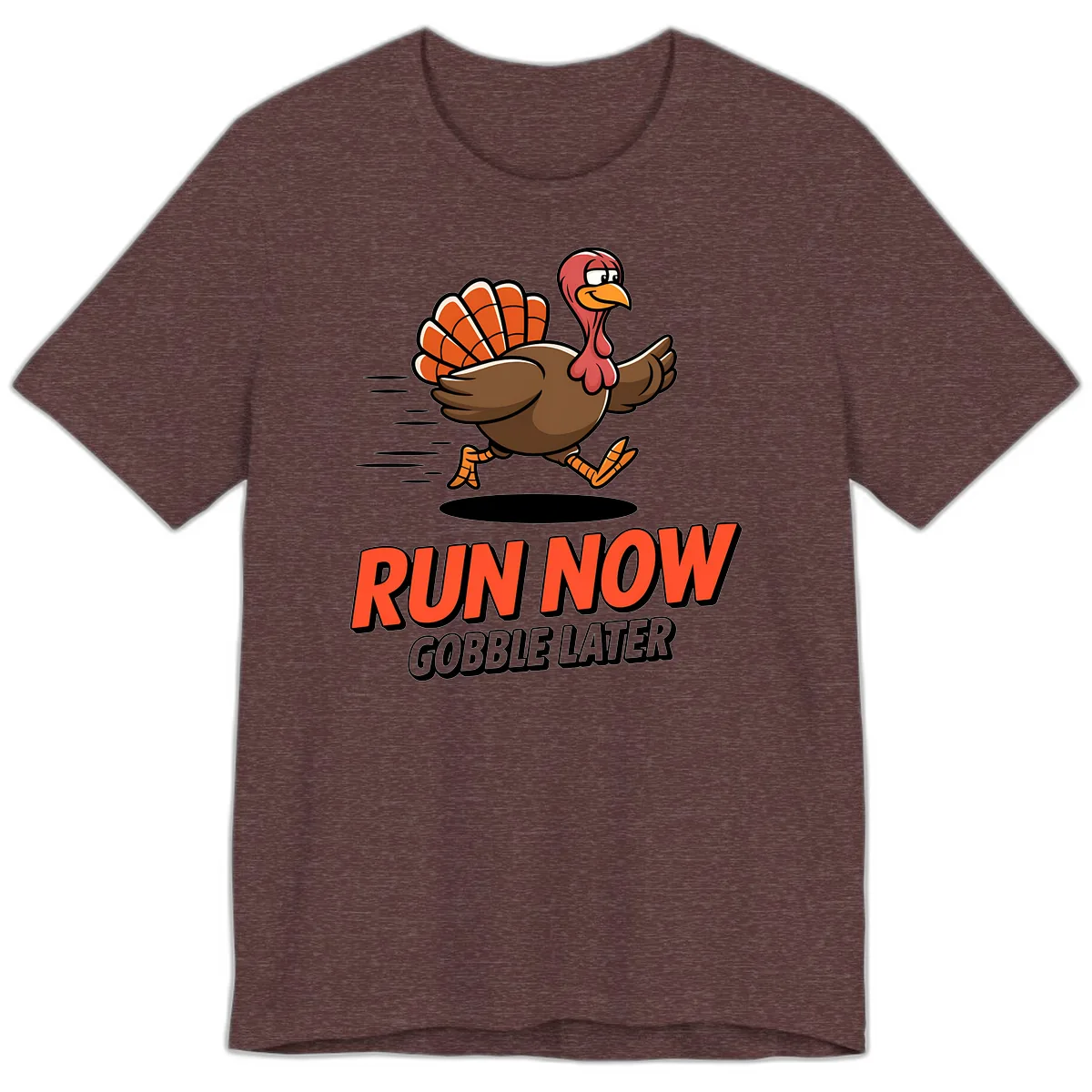 Run Now Gobble Later Turkey Trot Design Premium T-Shirt in Heather Maroon