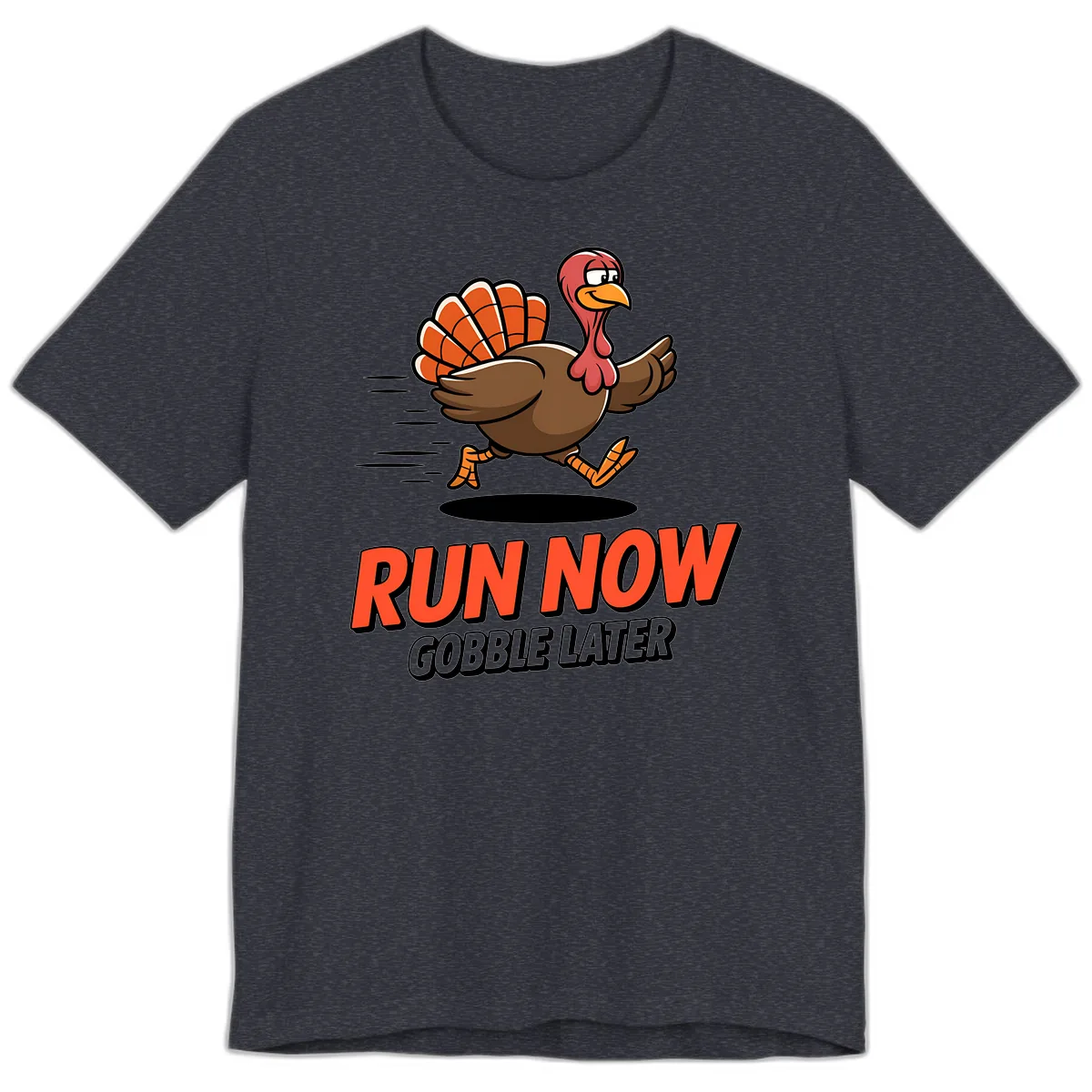 Run Now Gobble Later Turkey Trot Design Premium T-Shirt in Heather Navy