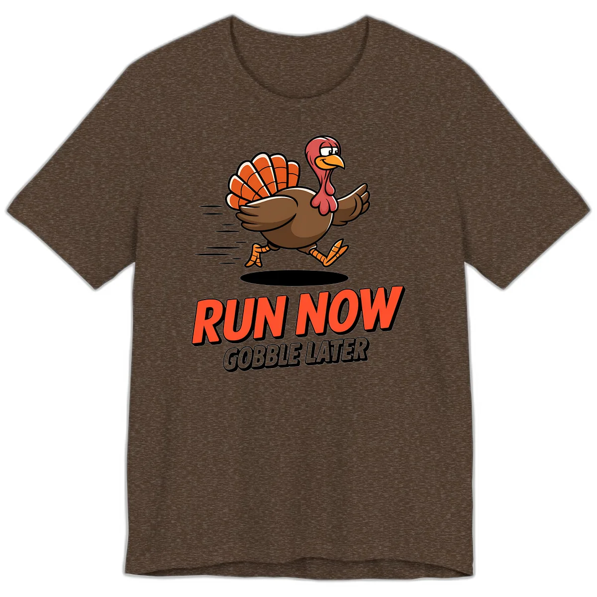 Run Now Gobble Later Turkey Trot Design Premium T-Shirt in Heather Brown