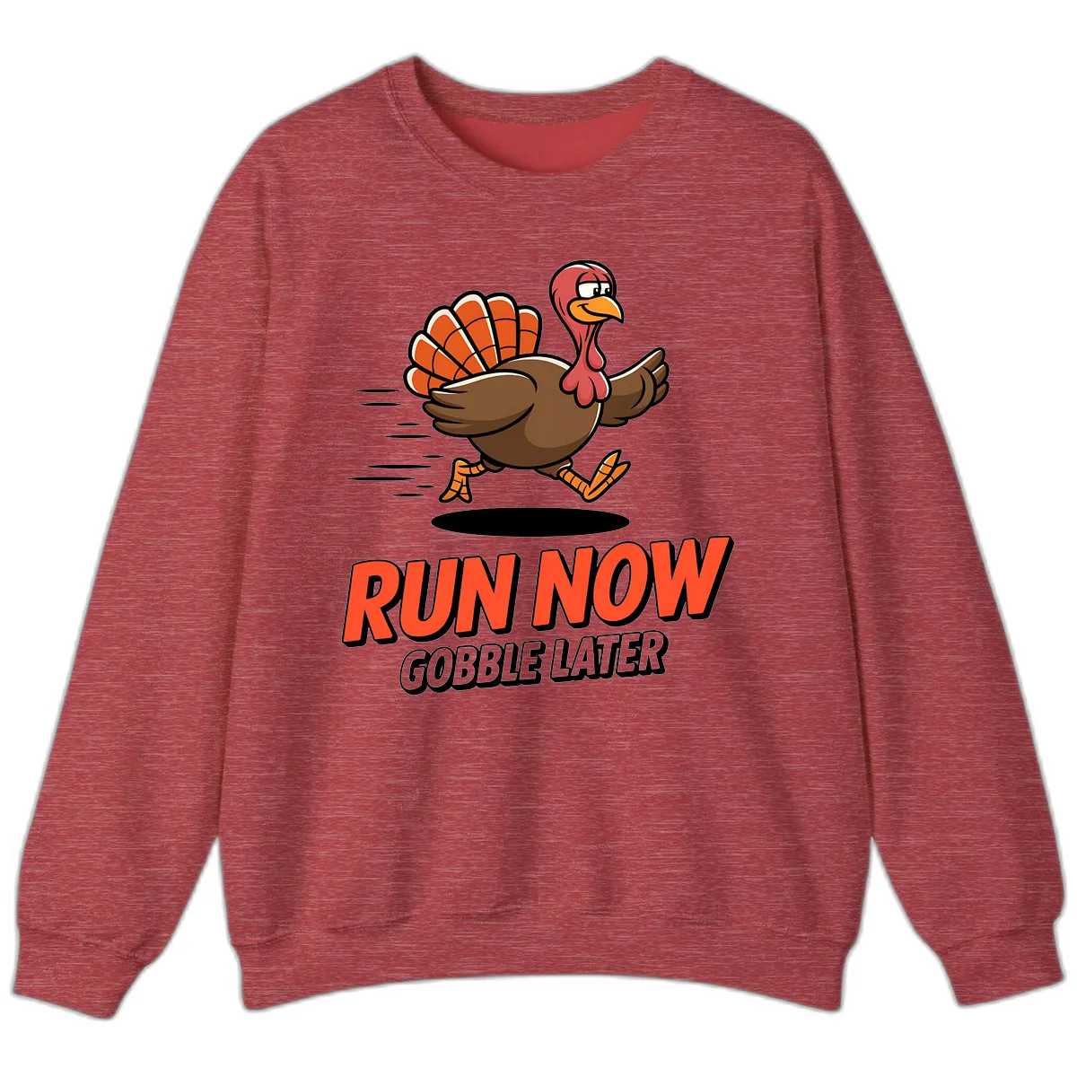 Run Now Gobble Later Turkey Trot Design Sweatshirt in Heather Scarlet Red
