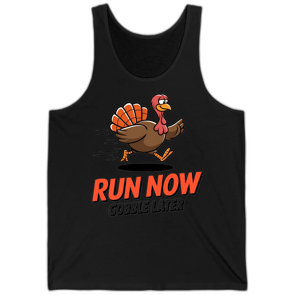 Run Now Gobble Later Turkey Trot Design Tank in Black