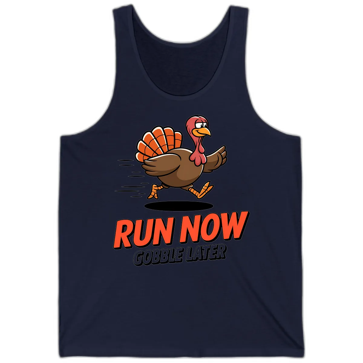 Run Now Gobble Later Turkey Trot Design Tank in Navy