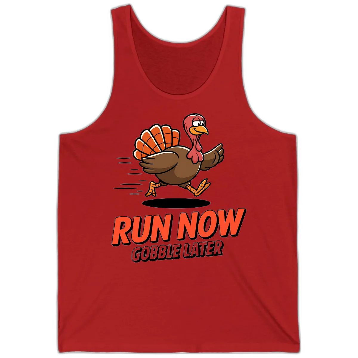 Run Now Gobble Later Turkey Trot Design Tank in Red
