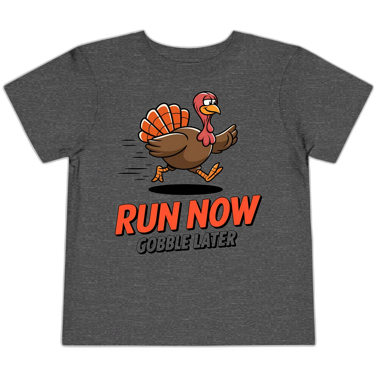 Run Now Gobble Later Turkey Trot Design Toddler T-Shirt in Dark Heather Grey
