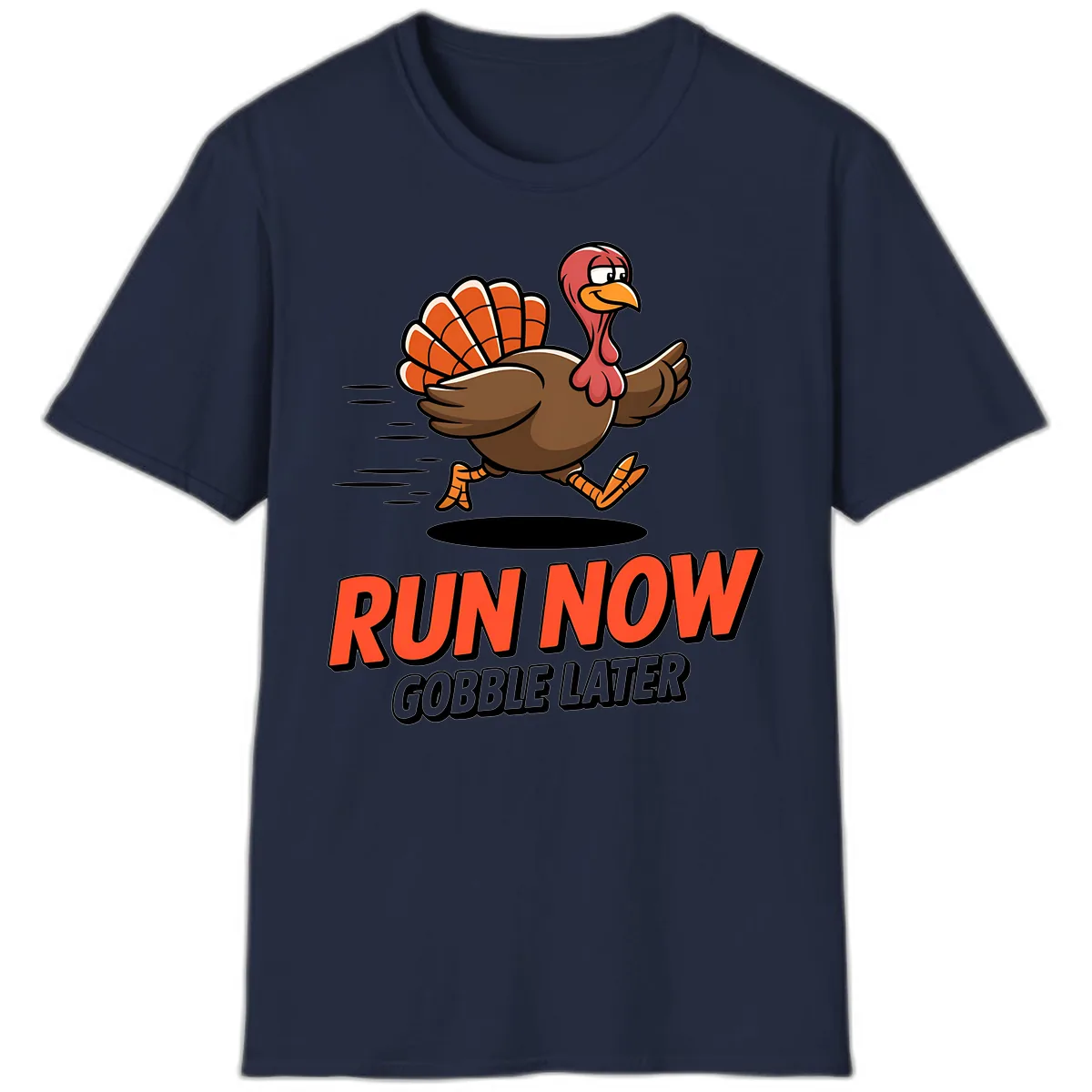 Run Now Gobble Later Turkey Trot Design T-Shirt in Navy