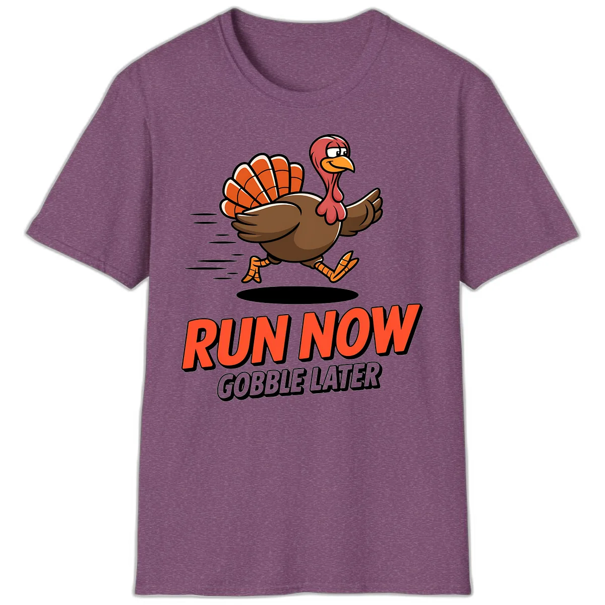 Run Now Gobble Later Turkey Trot Design T-Shirt in Heather Maroon