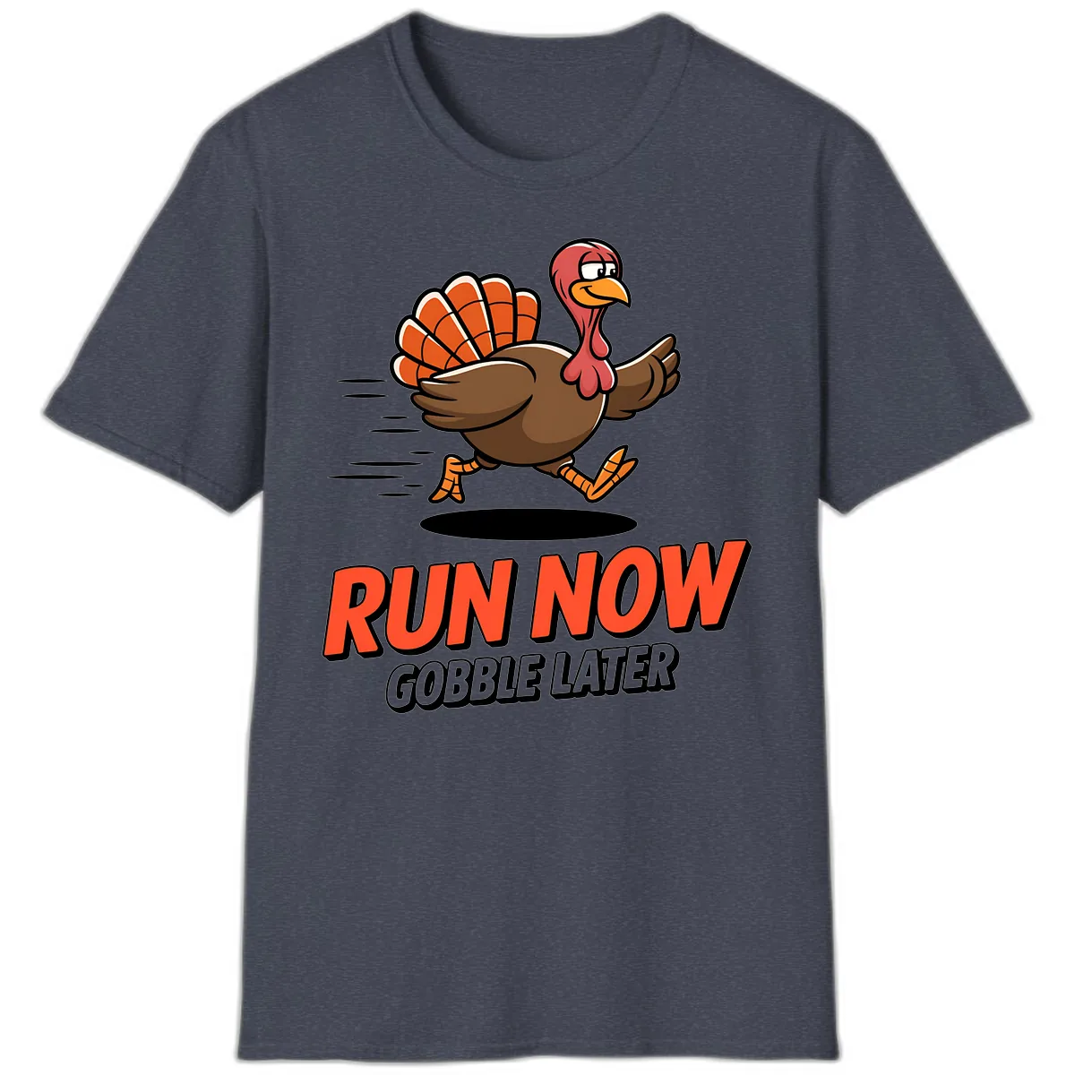 Run Now Gobble Later Turkey Trot Design T-Shirt in Heather Navy