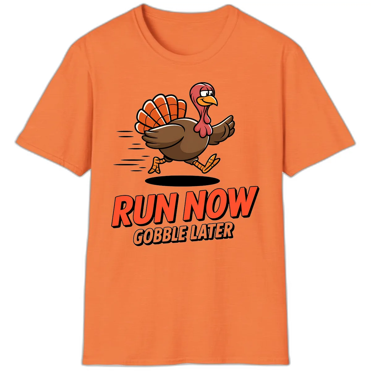 Run Now Gobble Later Turkey Trot Design T-Shirt in Heather Orange