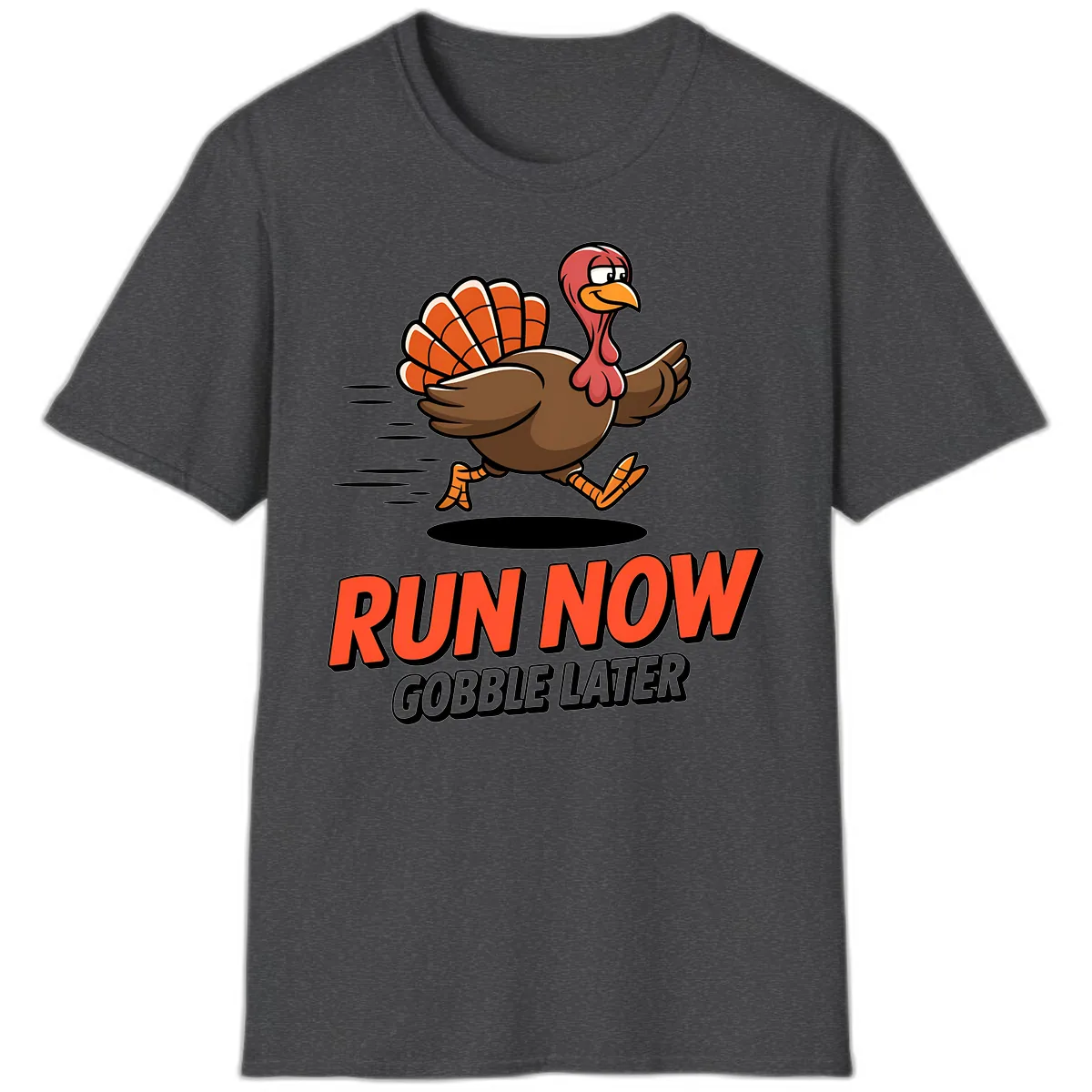 Run Now Gobble Later Turkey Trot Design T-Shirt in Dark Heather