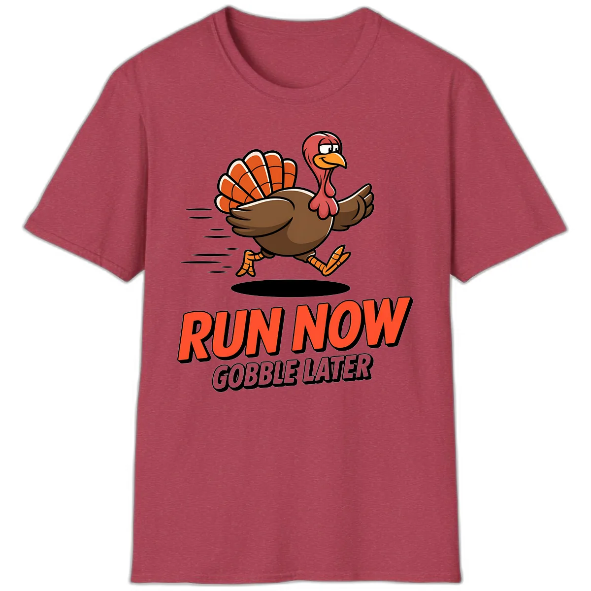 Run Now Gobble Later Turkey Trot Design T-Shirt in Heather Cardinal