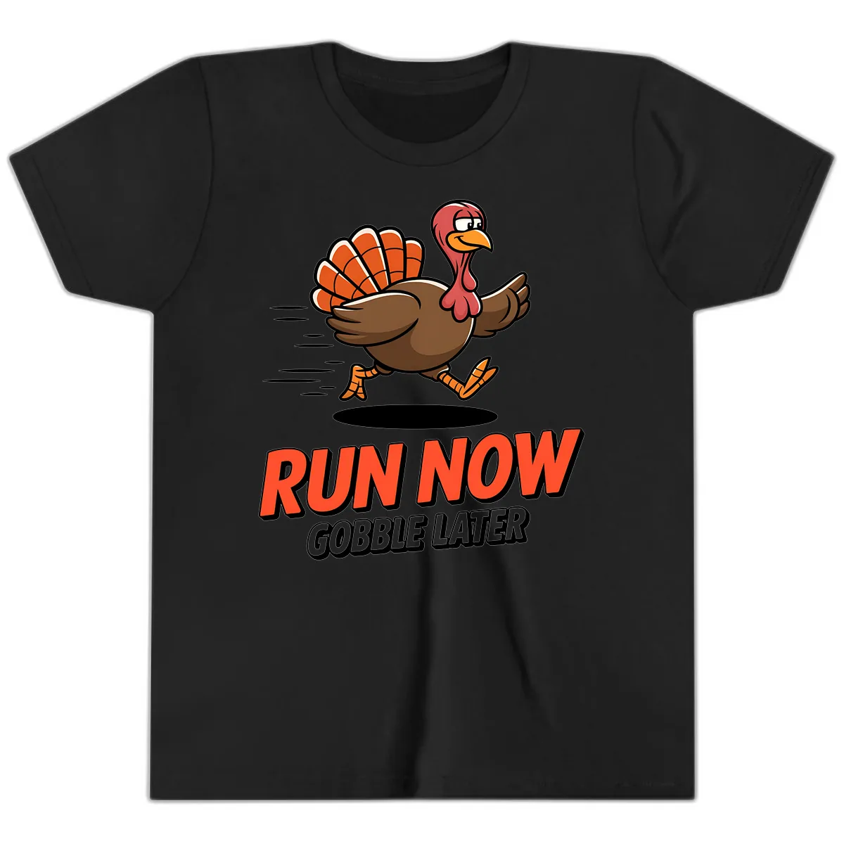 Run Now Gobble Later Turkey Trot Design Youth T-Shirt in Black
