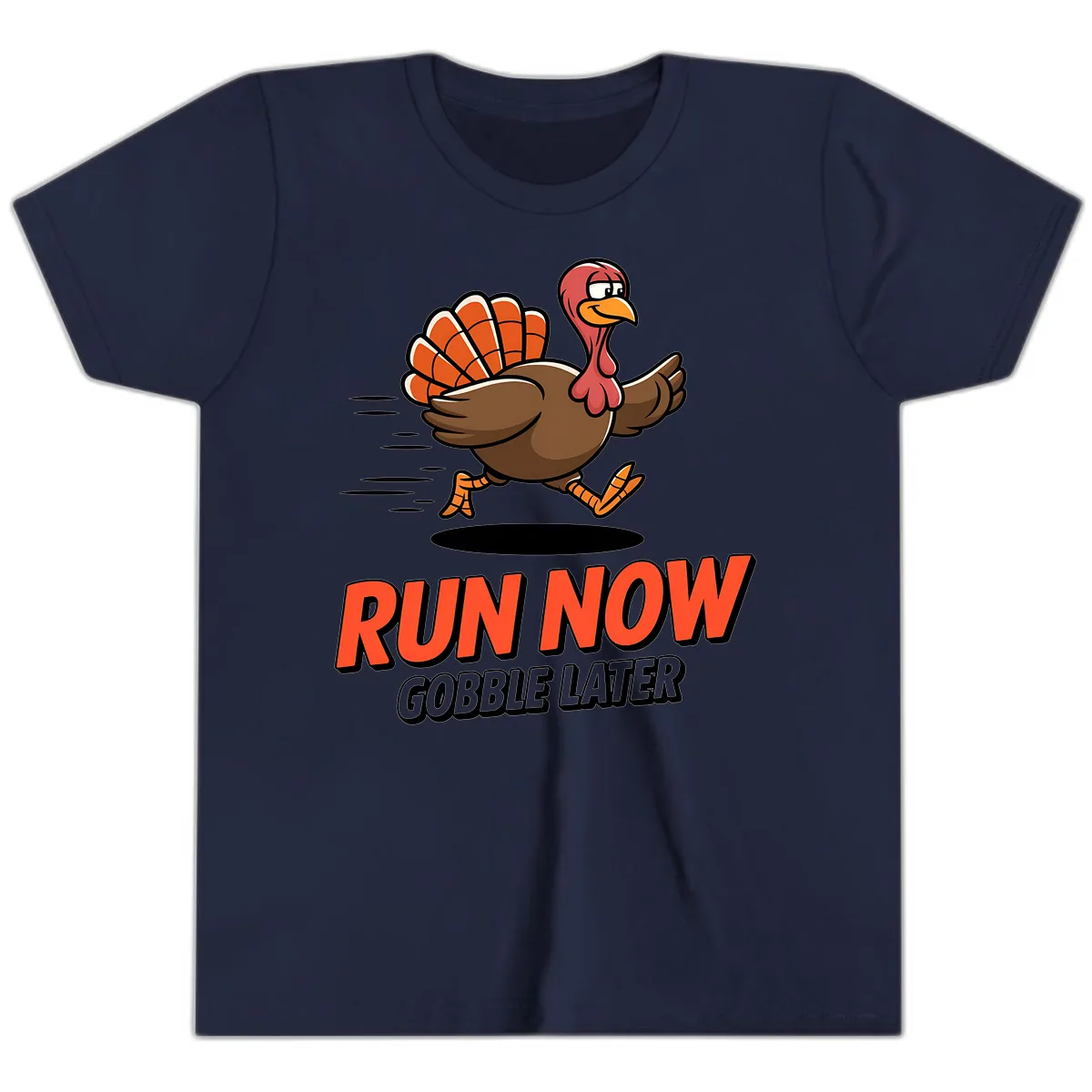 Run Now Gobble Later Turkey Trot Design Youth T-Shirt in Navy