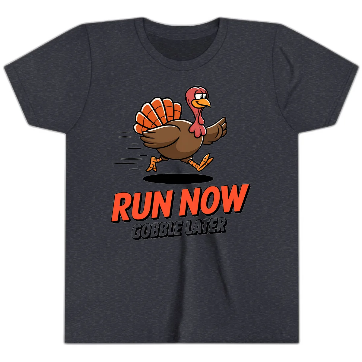 Run Now Gobble Later Turkey Trot Design Youth T-Shirt in Heather Navy