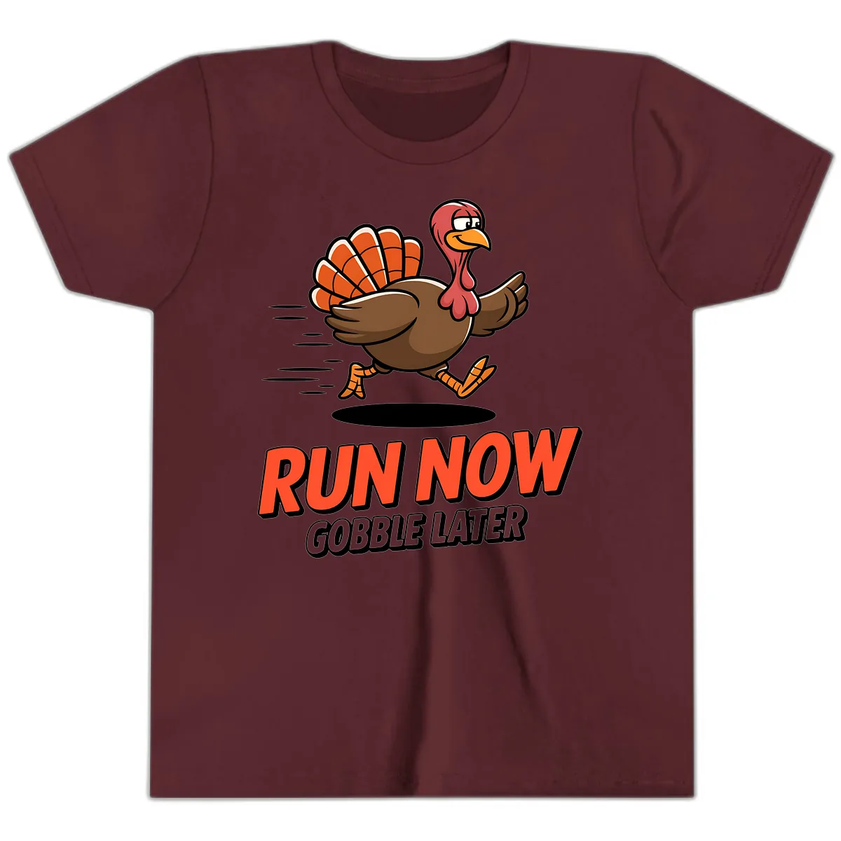 Run Now Gobble Later Turkey Trot Design Youth T-Shirt in Maroon