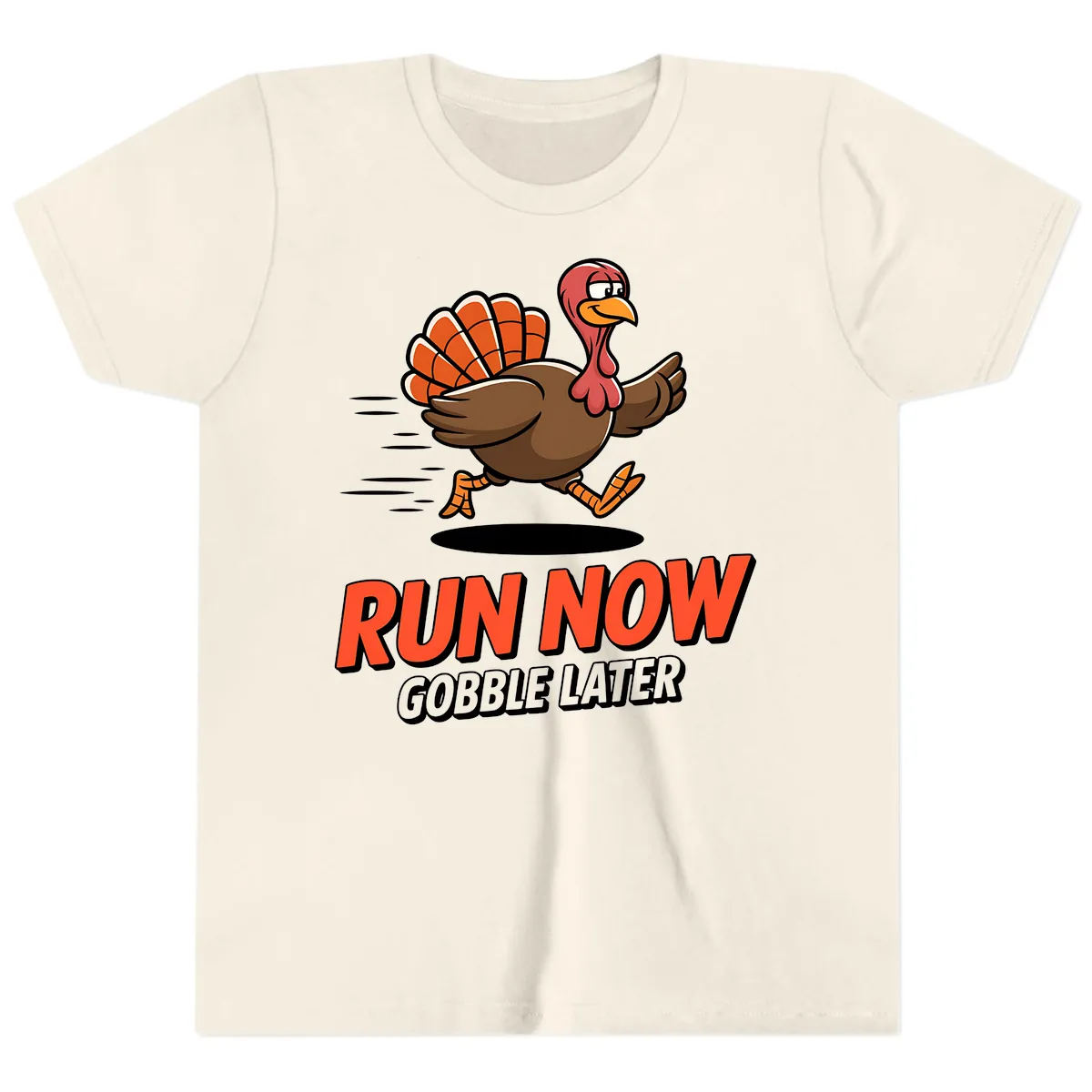 Run Now Gobble Later Turkey Trot Design Youth T-Shirt in Natural