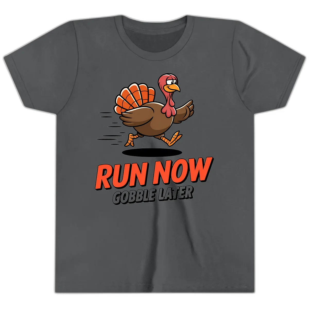 Run Now Gobble Later Turkey Trot Design Youth T-Shirt in Asphalt