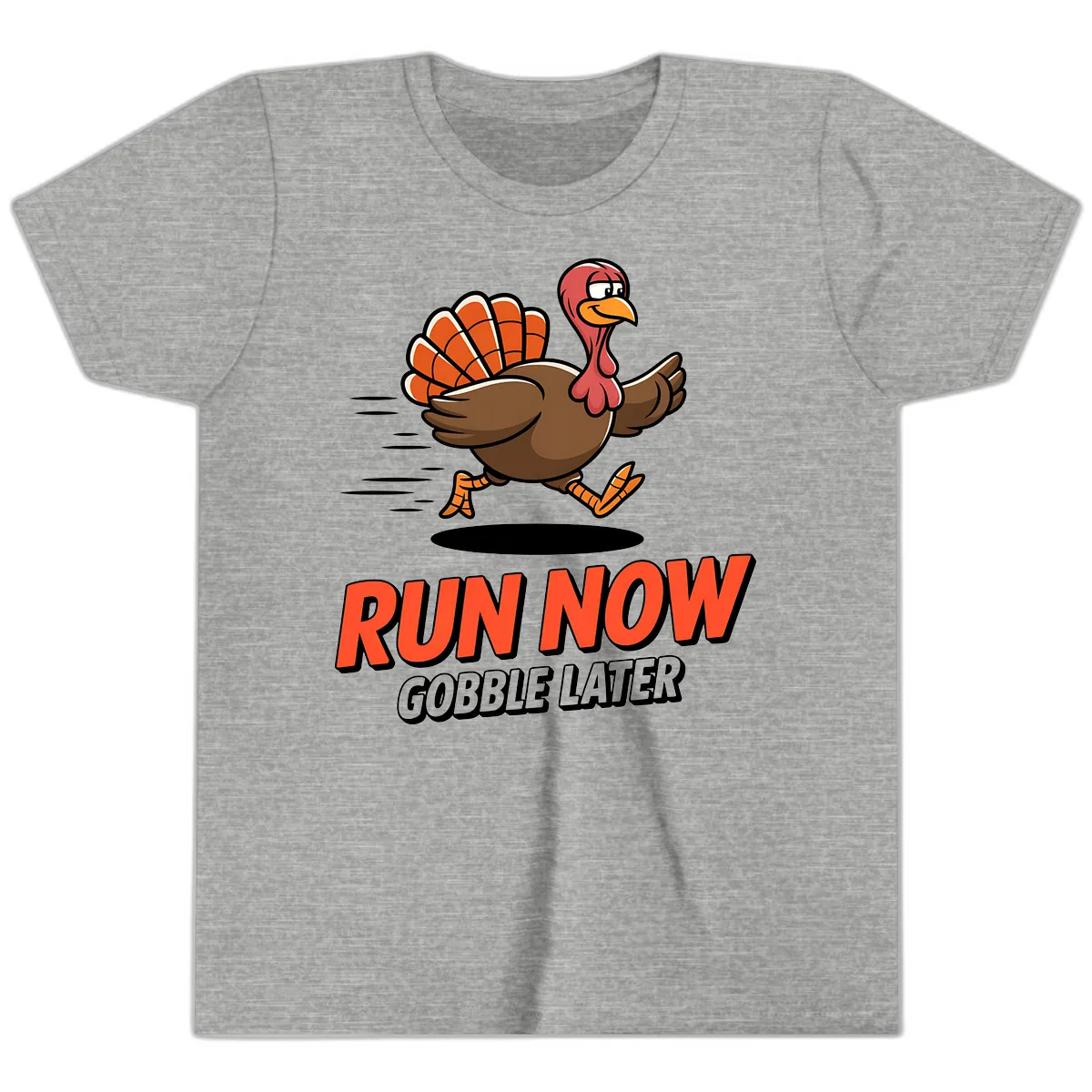 Run Now Gobble Later Turkey Trot Design Youth T-Shirt in Athletic Heather