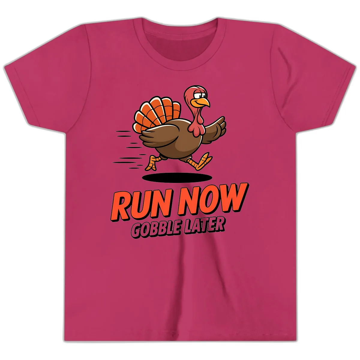 Run Now Gobble Later Turkey Trot Design Youth T-Shirt in Berry