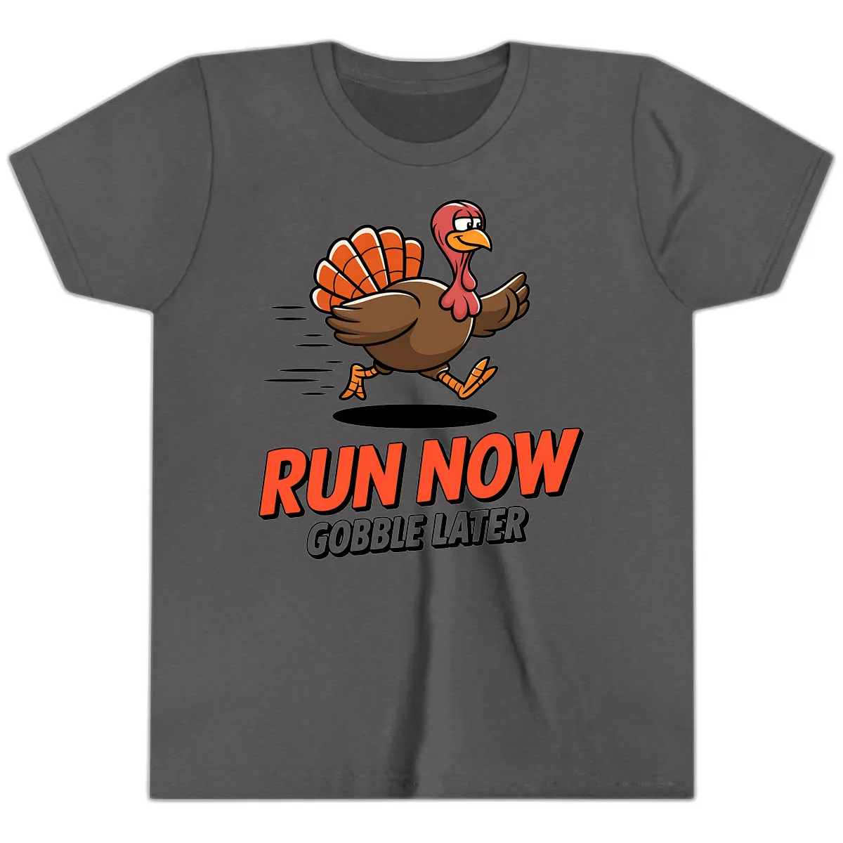 Run Now Gobble Later Turkey Trot Design Youth T-Shirt in Dark Heather Grey