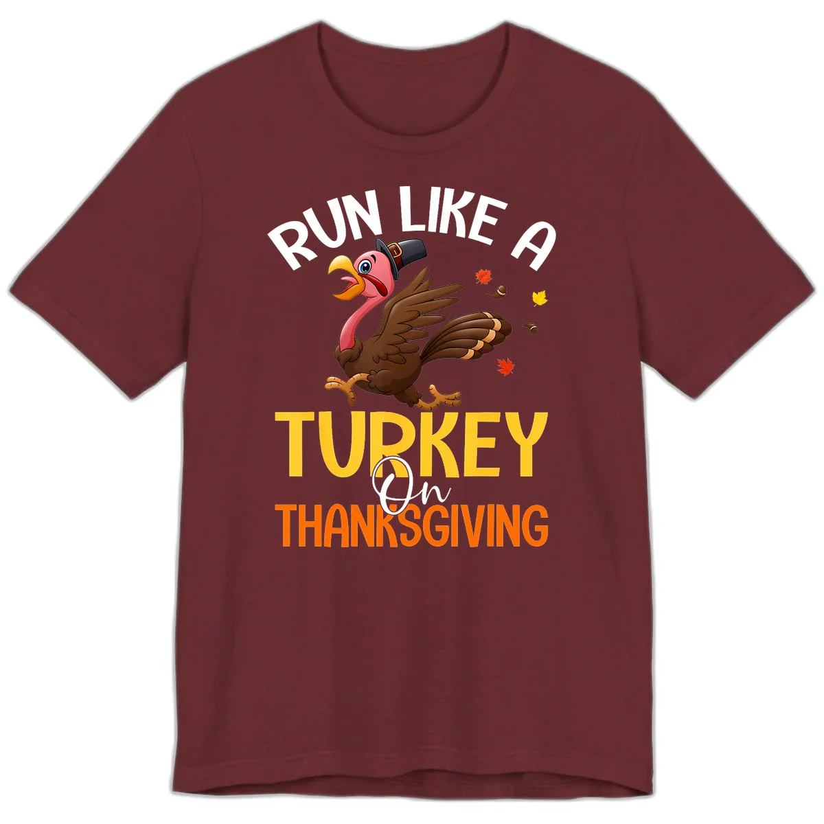 Run Like A Turkey On Thanksgiving Premium T-Shirt in Heather Cardinal