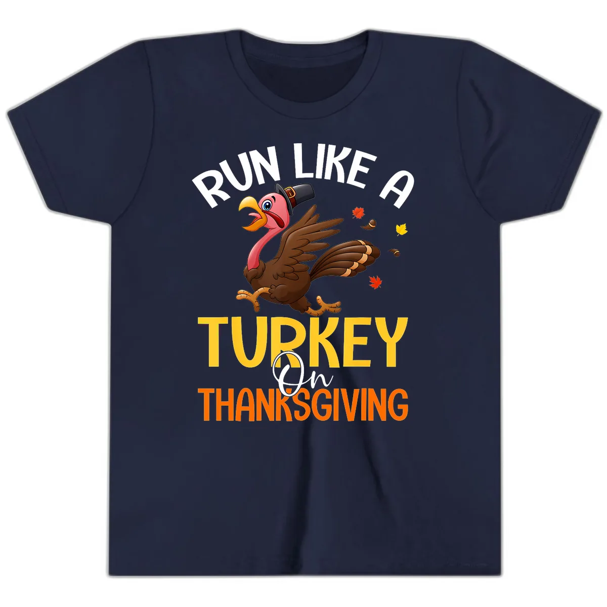 Run Like A Turkey On Thanksgiving Youth T-Shirt in Navy