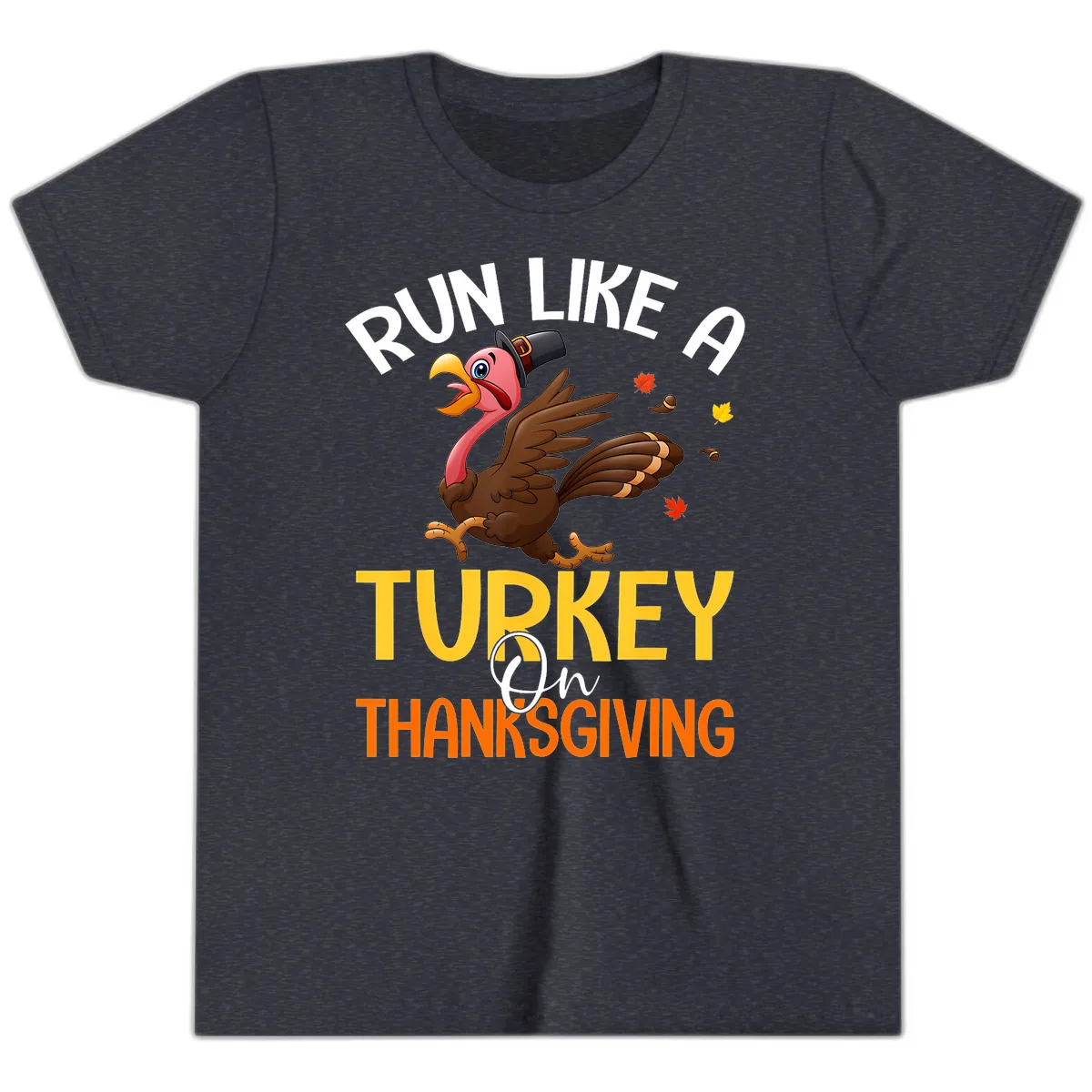 Run Like A Turkey On Thanksgiving Youth T-Shirt in Heather Navy