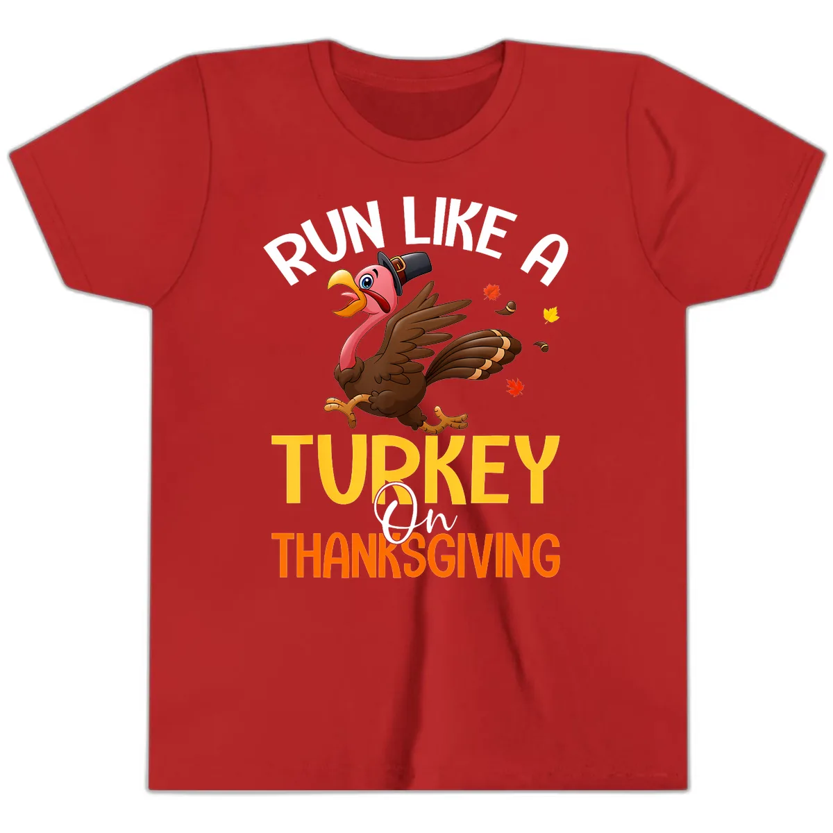 Run Like A Turkey On Thanksgiving Youth T-Shirt in Red