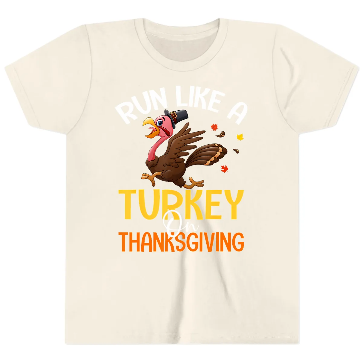 Run Like A Turkey On Thanksgiving Youth T-Shirt in Natural