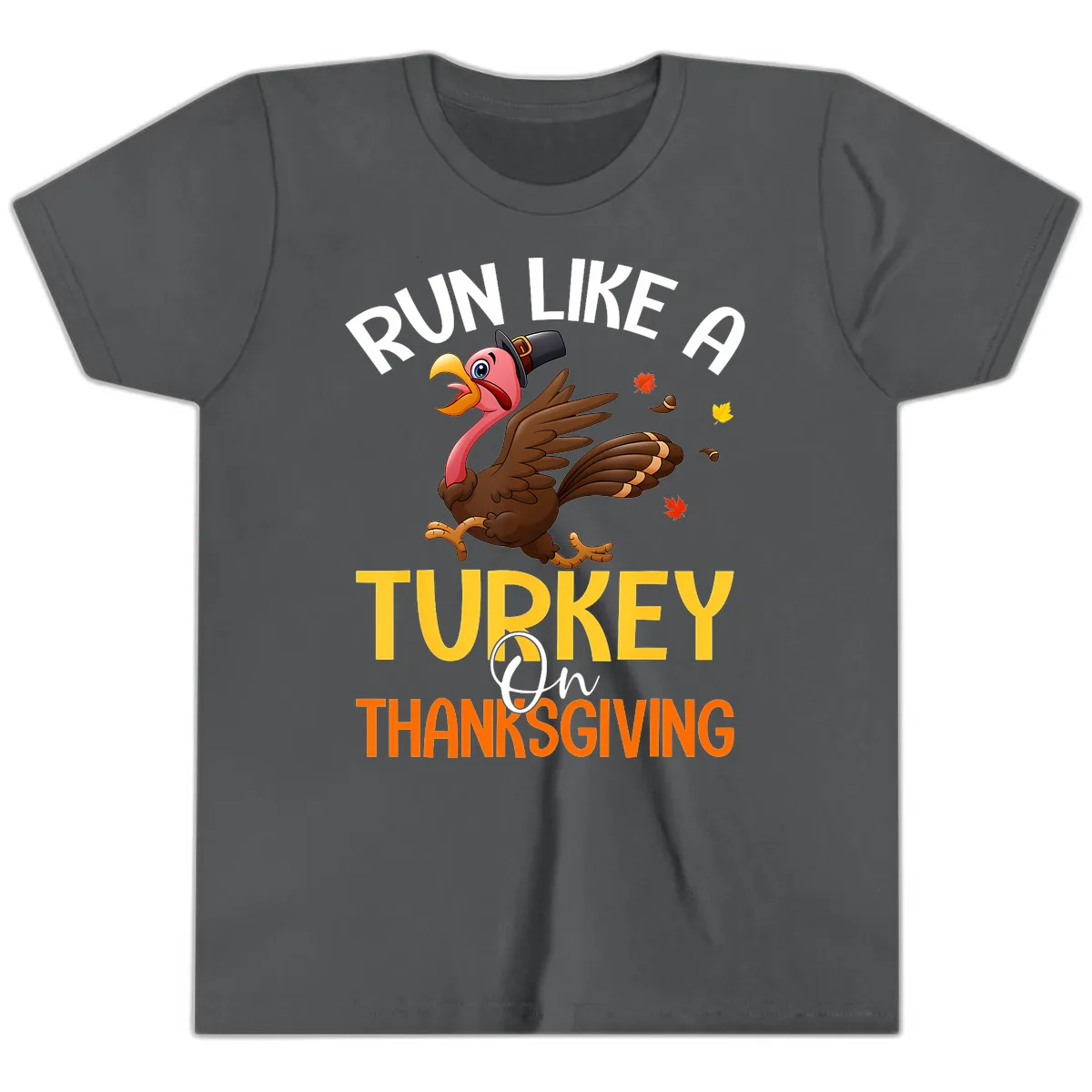 Run Like A Turkey On Thanksgiving Youth T-Shirt in Asphalt