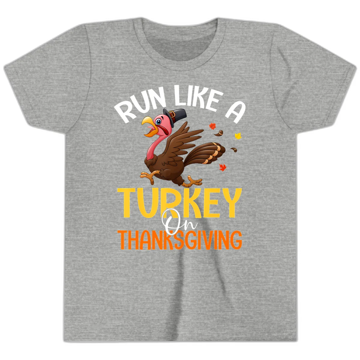 Run Like A Turkey On Thanksgiving Youth T-Shirt in Athletic Heather