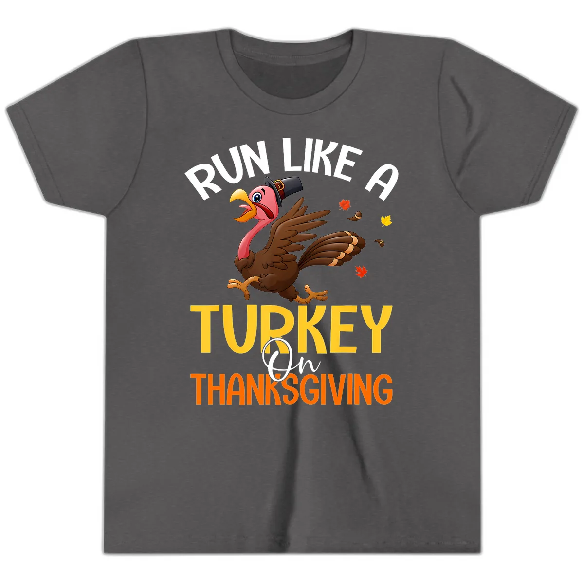 Run Like A Turkey On Thanksgiving Youth T-Shirt in Dark Heather Grey