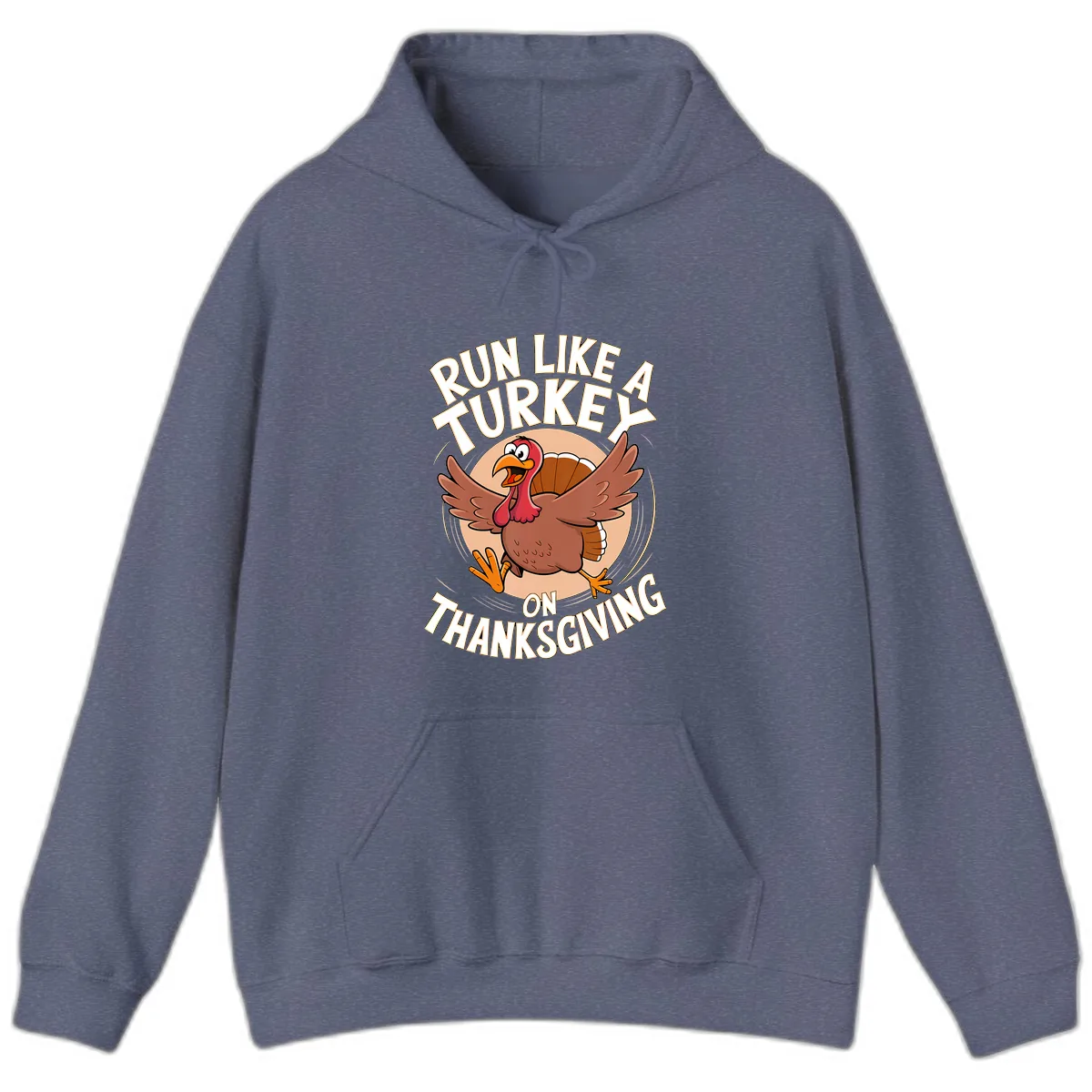 Run Like A Turkey On Thanksgiving Hoodie in Heather Navy