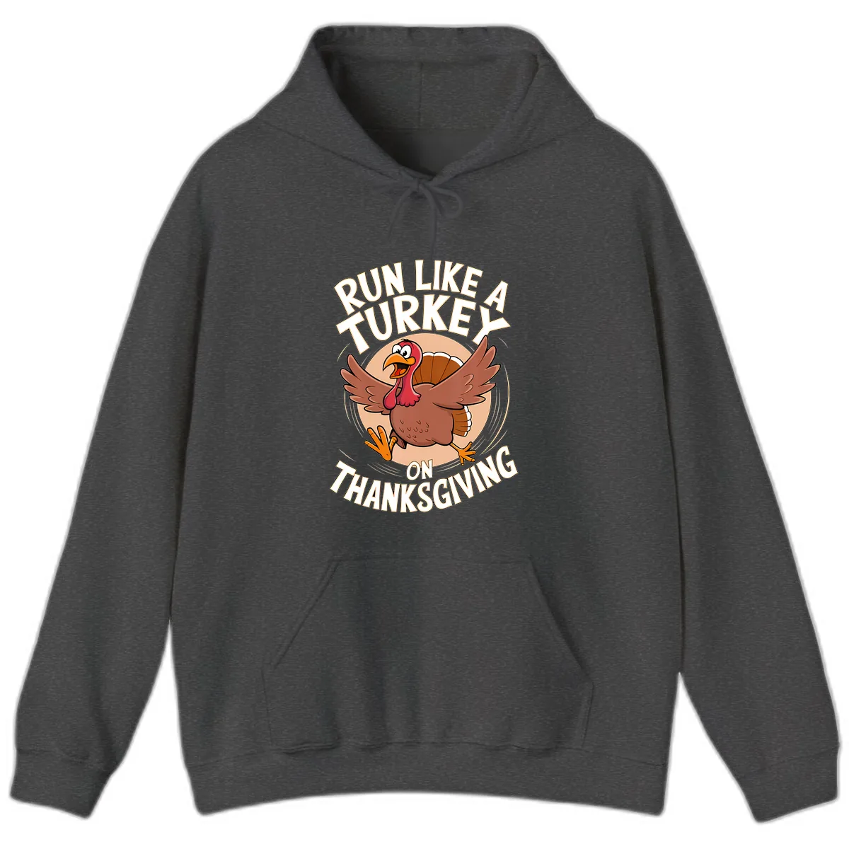 Run Like A Turkey On Thanksgiving Hoodie in Dark Heather