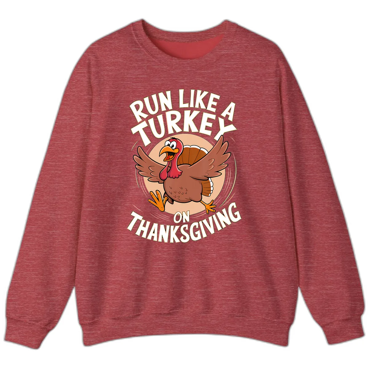 Run Like A Turkey On Thanksgiving Sweatshirt in Heather Scarlet Red
