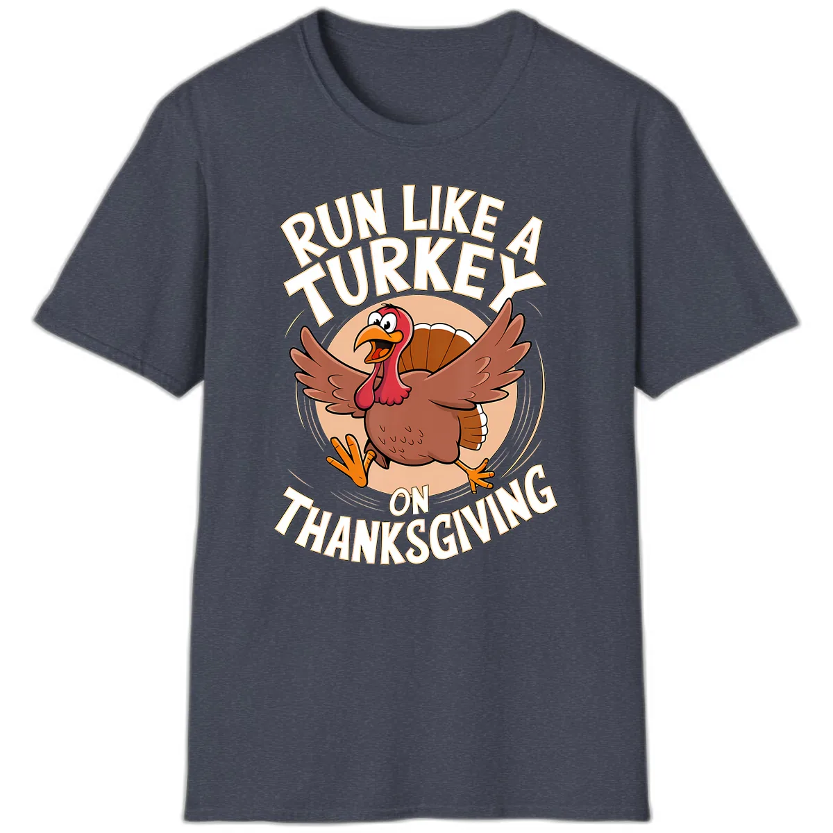 Run Like A Turkey On Thanksgiving T-Shirt in Heather Navy