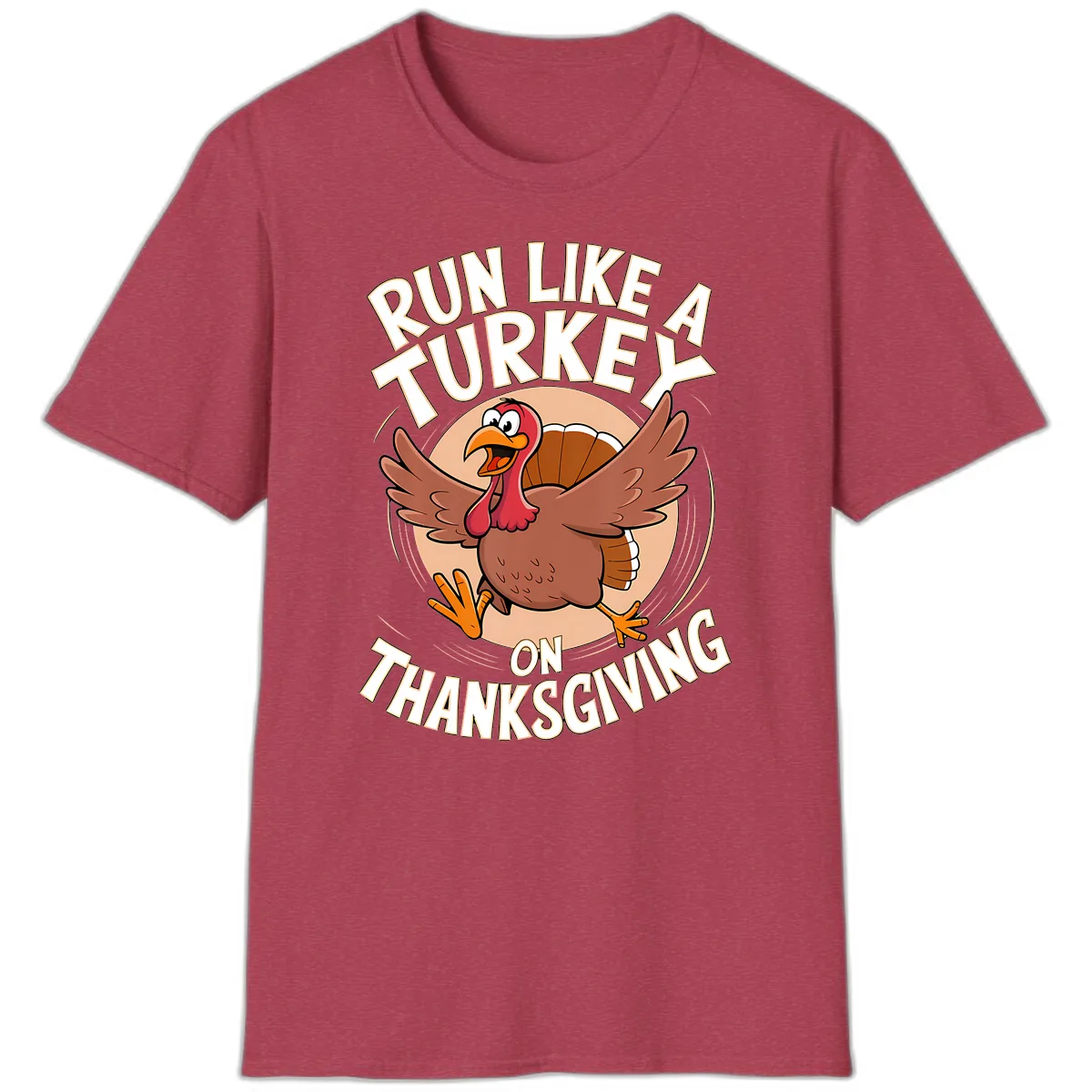 Run Like A Turkey On Thanksgiving T-Shirt in Heather Cardinal