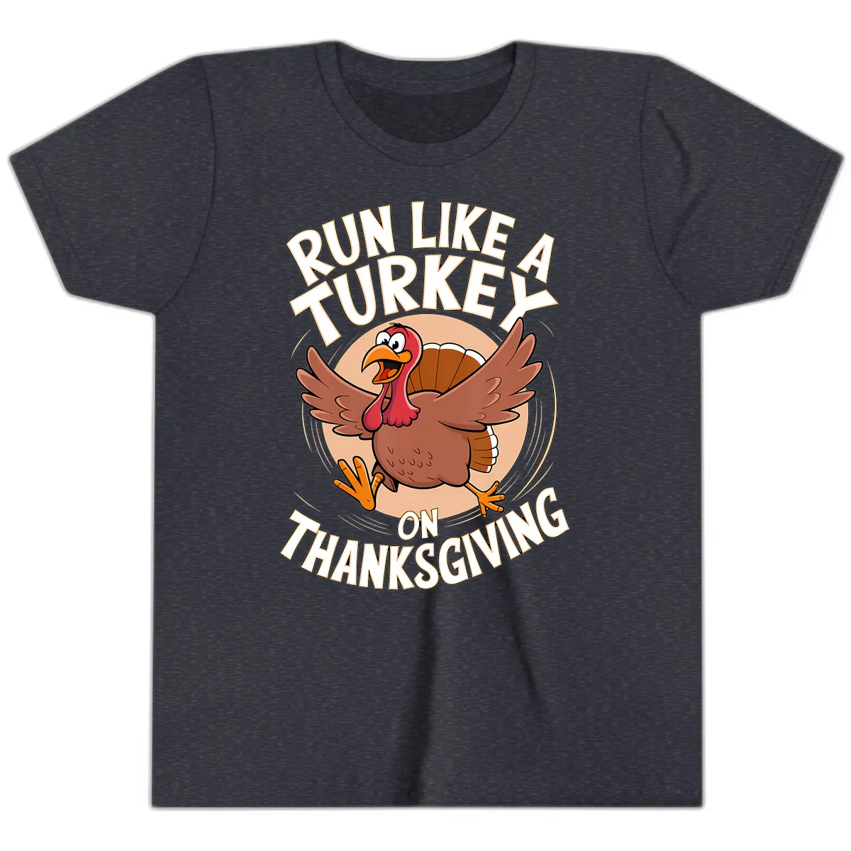 Run Like A Turkey On Thanksgiving Youth T-Shirt in Heather Navy