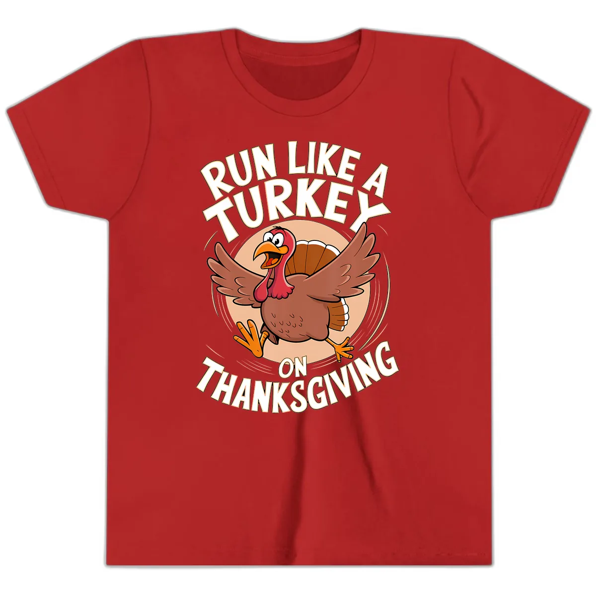 Run Like A Turkey On Thanksgiving Youth T-Shirt in Red