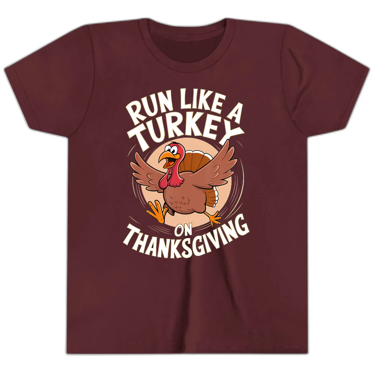 Run Like A Turkey On Thanksgiving Youth T-Shirt in Maroon