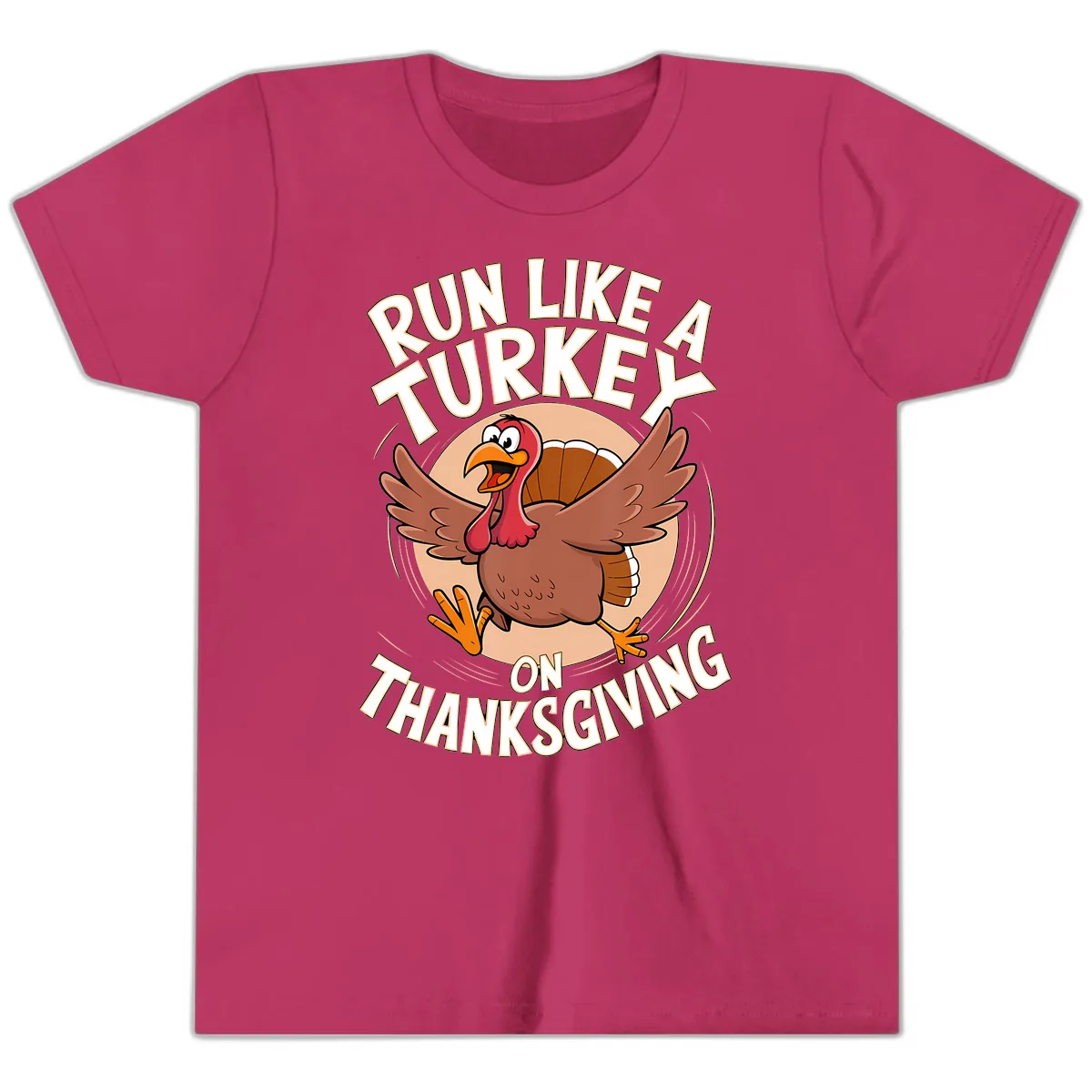 Run Like A Turkey On Thanksgiving Youth T-Shirt in Berry