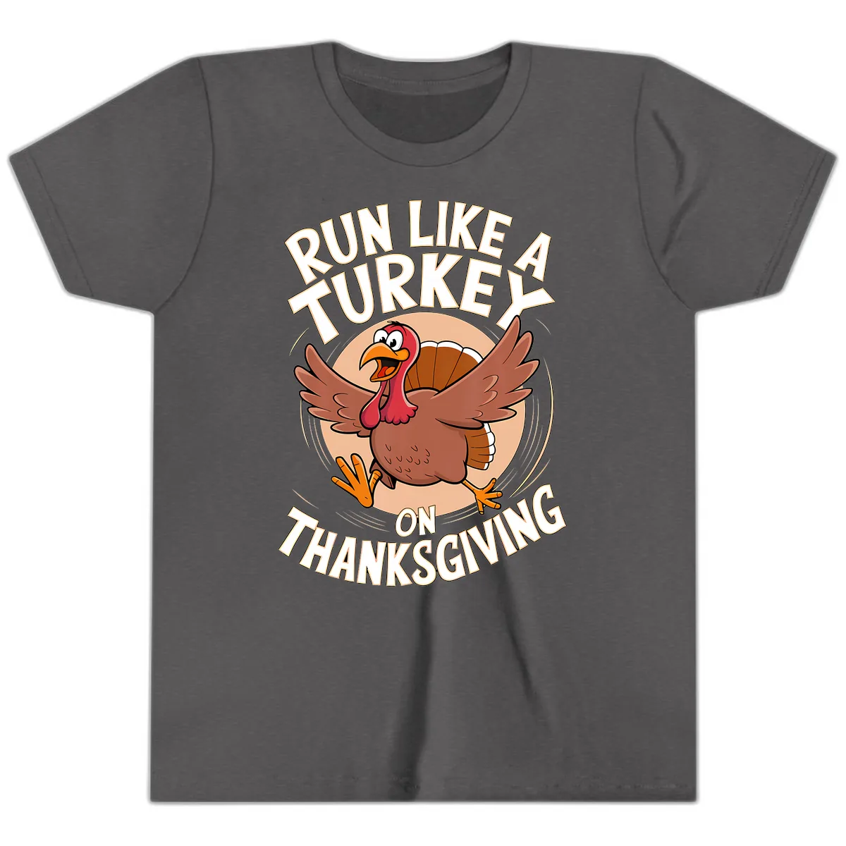 Run Like A Turkey On Thanksgiving Youth T-Shirt in Dark Heather Grey