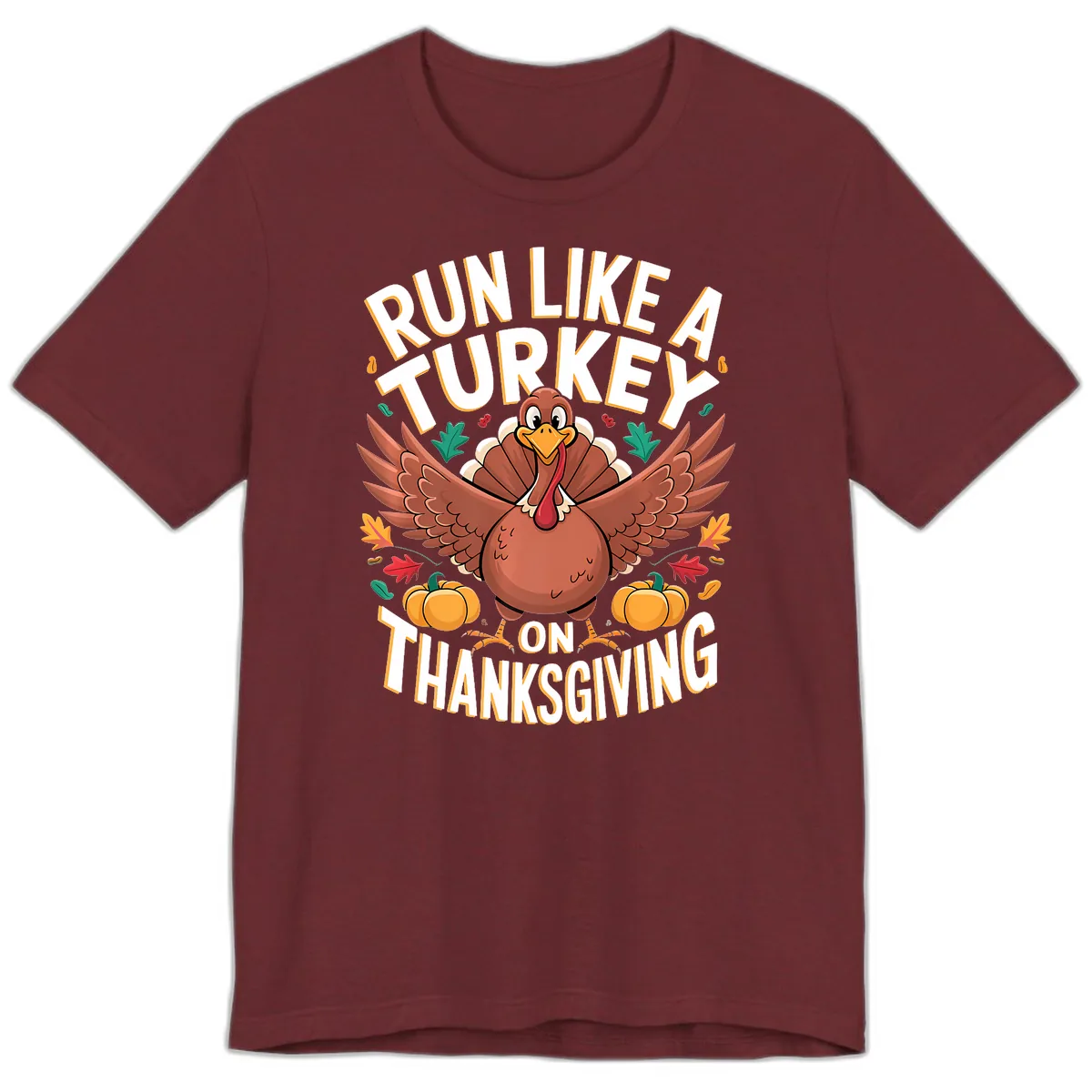 Run Like A Turkey On Thanksgiving Premium T-Shirt in Heather Cardinal